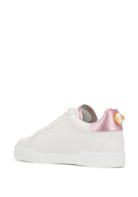 sneakers Portofino in pelle di vitello bianca con tallone rosa DOLCE & GABBANA | CK1602-AN29887587